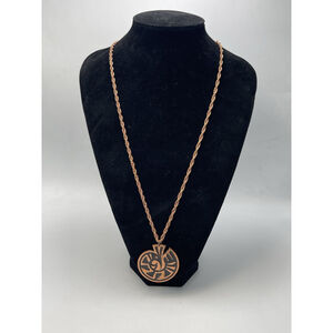 Aztec Southwestern Stepped Solid Copper Meander Bird Pendant Necklace